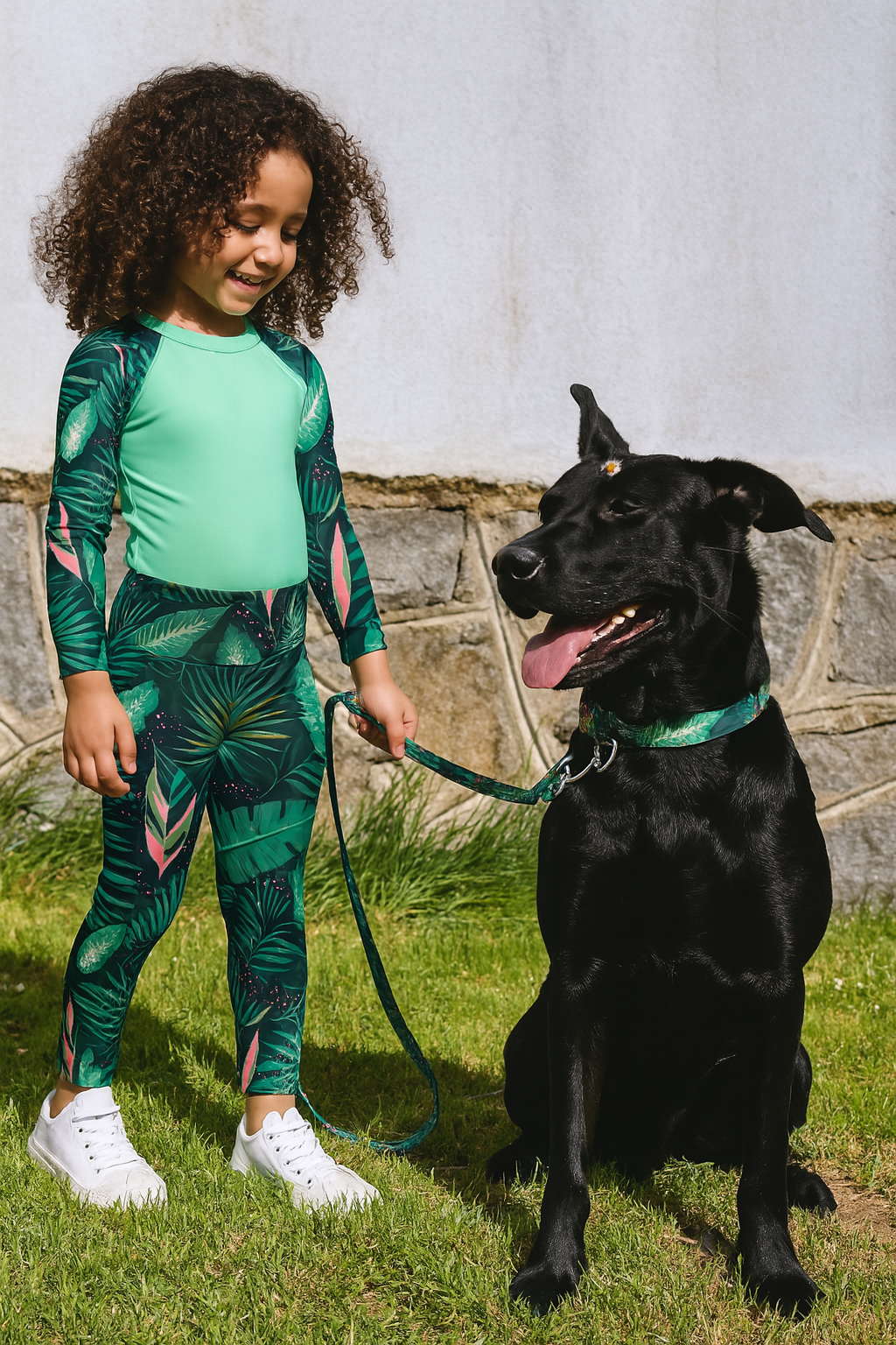 Tropical Leaf Dog Leash & Collar Set – Jungle Print for Stylish Pups