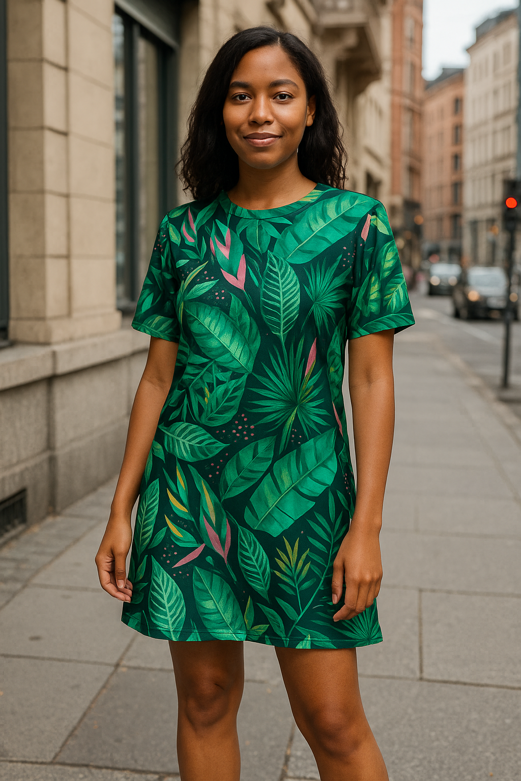 Tropical Leaf Print T-Shirt Dress for Women – Matching Family Vacation Outfit