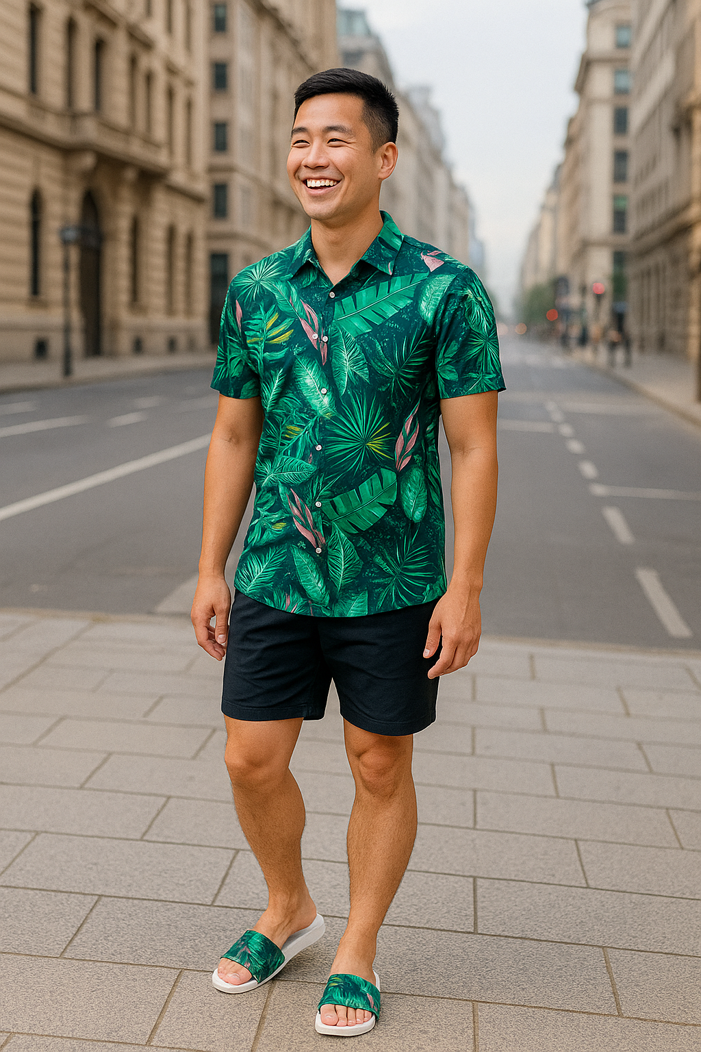Men’s Tropical Leaf Button Unisex Shirt – Matching Family Vacation Outfit (Unisex Fit)