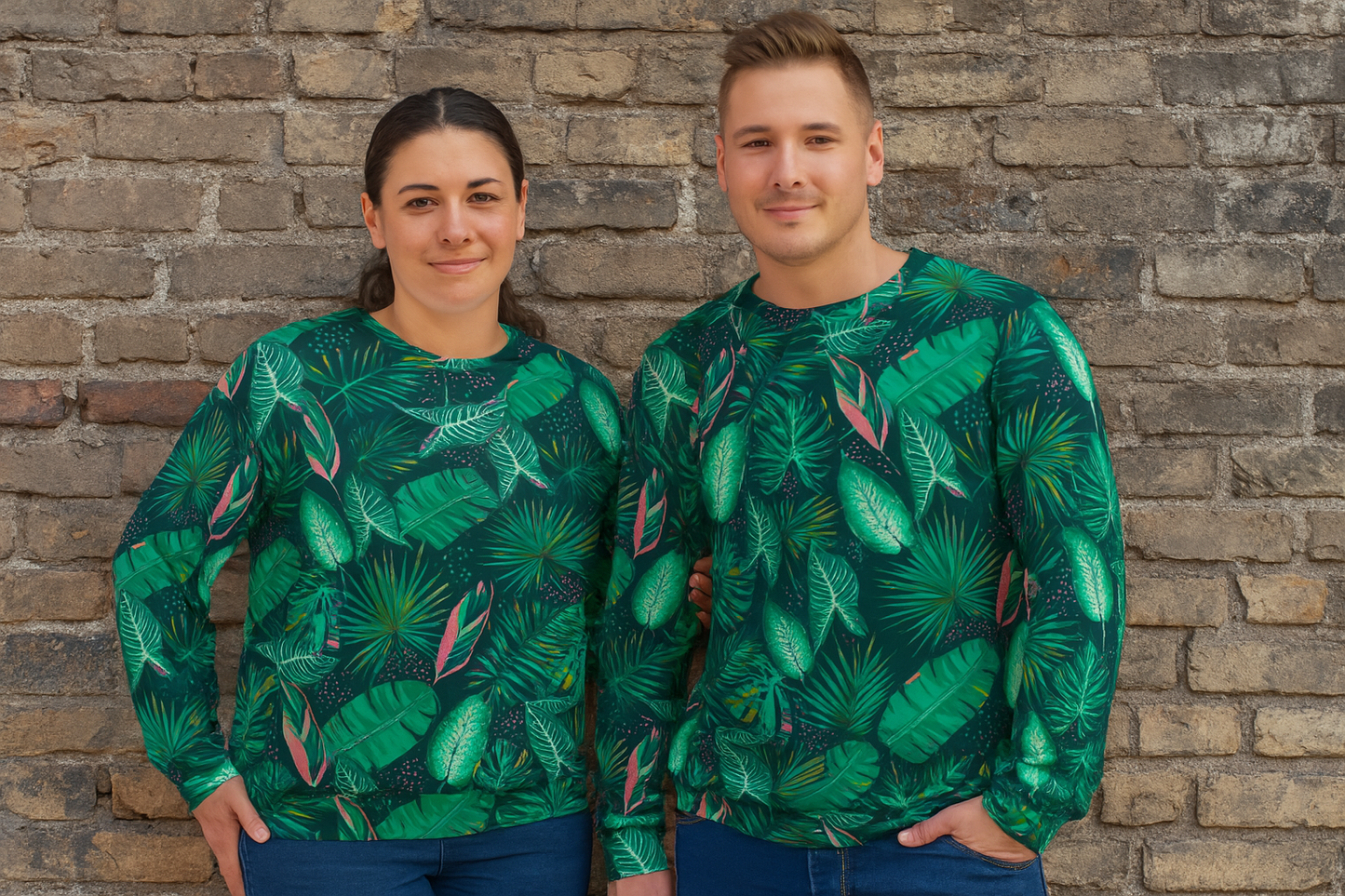 Unisex Tropical Leaf Men Sweatshirt – Jungle Print Pullover for Matching Family Outfits
