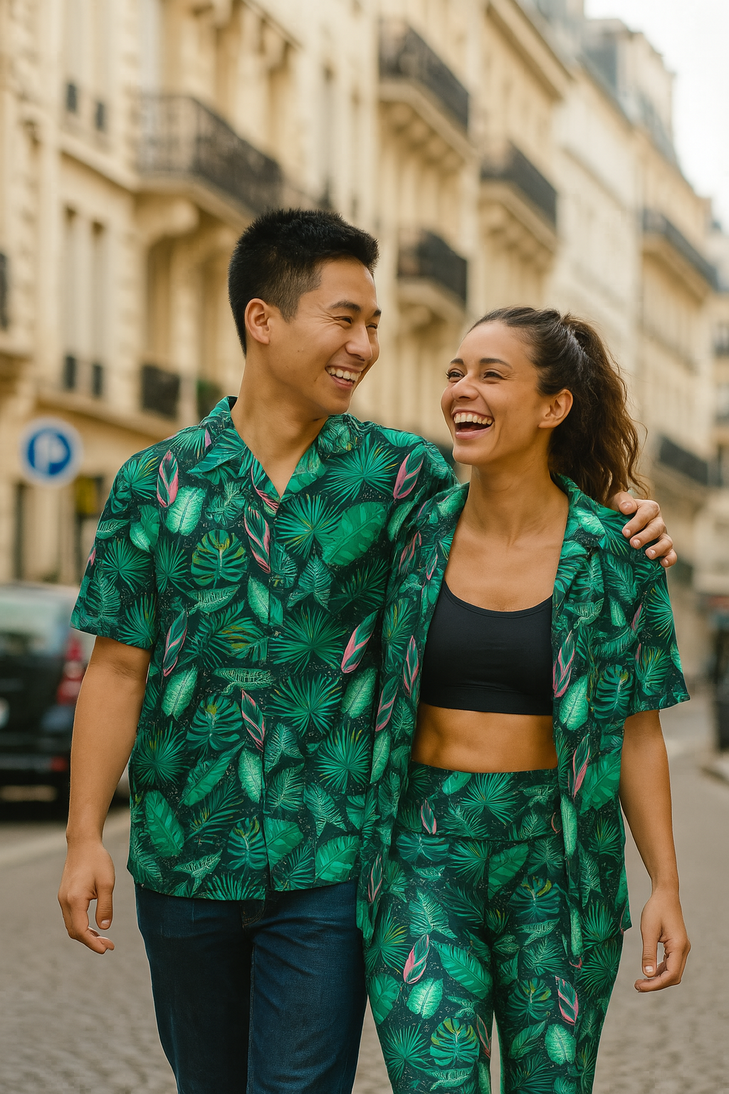 Men’s Tropical Leaf Button Unisex Shirt – Matching Family Vacation Outfit (Unisex Fit)